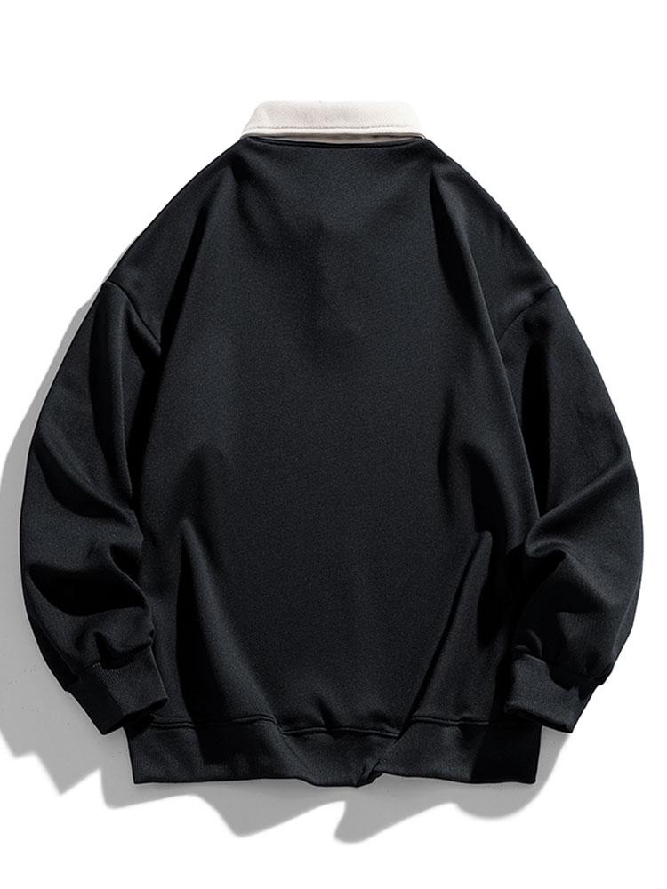 Heren Polokraag Sweatshirt met Knopen - Relaxed Fit