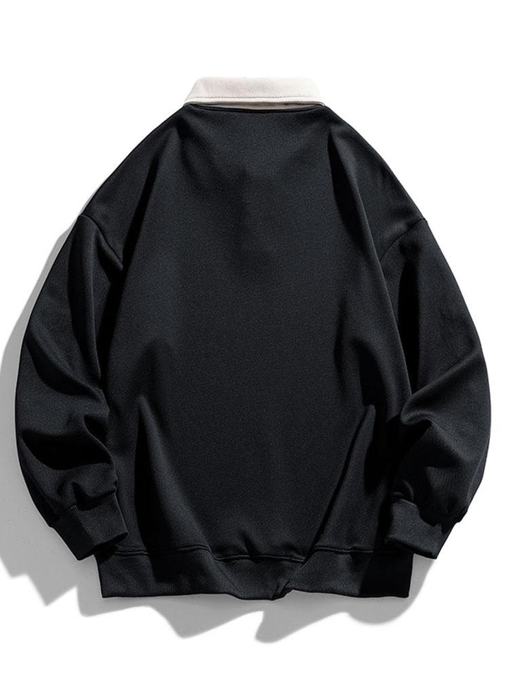 Heren Polokraag Sweatshirt met Knopen - Relaxed Fit