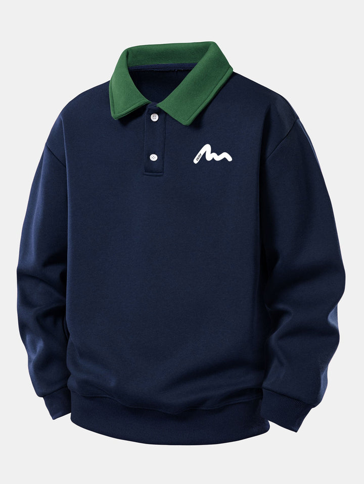 Heren Polokraag Sweatshirt Relaxed Fit – Katoenmix Lange Mouwen - Marineblauw
