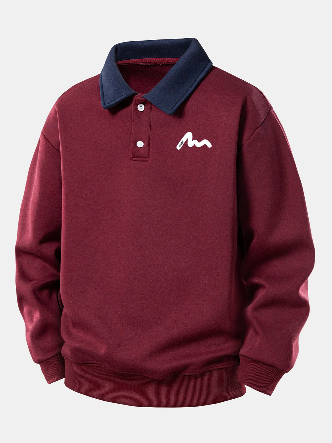 Heren Polokraag Sweatshirt Relaxed Fit – Katoenmix Lange Mouwen - Wijnrood