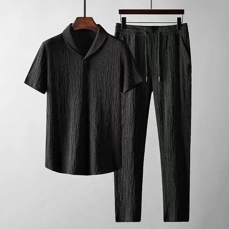 Heren Poloshirt en Broek Set - Klassieke Zomercombo - Zwart