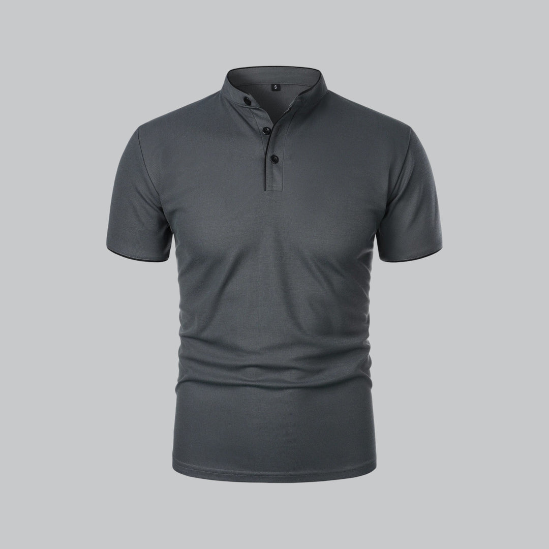 Heren Poloshirt Zonder Kraag - Comfortabel Dagelijks Dragen - Donkergrijs