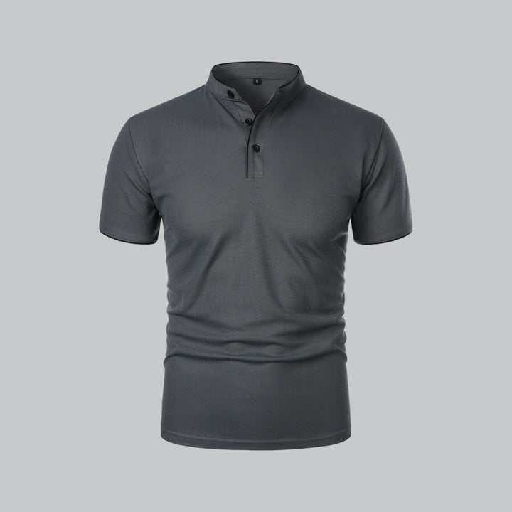 Heren Poloshirt Zonder Kraag - Comfortabel Dagelijks Dragen - Donkergrijs