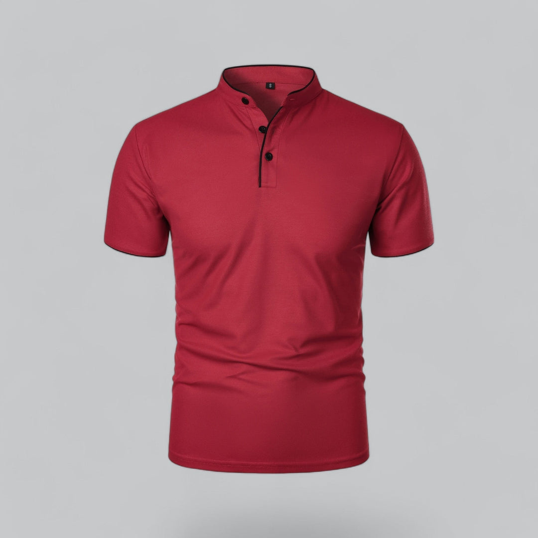 Heren Poloshirt Zonder Kraag - Comfortabel Dagelijks Dragen - Donkerrood