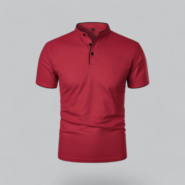 Heren Poloshirt Zonder Kraag - Comfortabel Dagelijks Dragen - Donkerrood