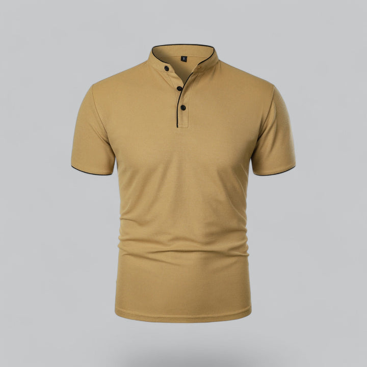 Heren Poloshirt Zonder Kraag - Comfortabel Dagelijks Dragen - Khaki