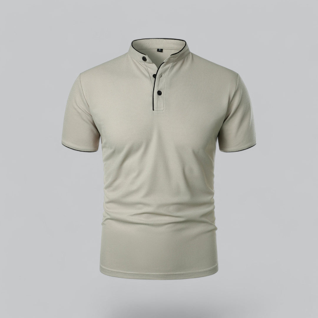 Heren Poloshirt Zonder Kraag - Comfortabel Dagelijks Dragen - Lichtgrijs