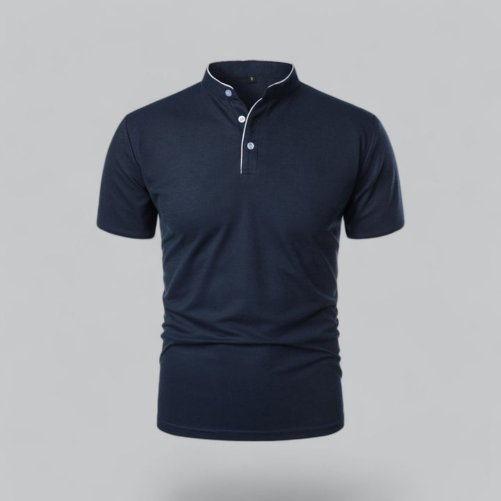 Heren Poloshirt Zonder Kraag - Comfortabel Dagelijks Dragen - Marineblauw