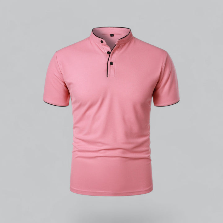 Heren Poloshirt Zonder Kraag - Comfortabel Dagelijks Dragen - Roze