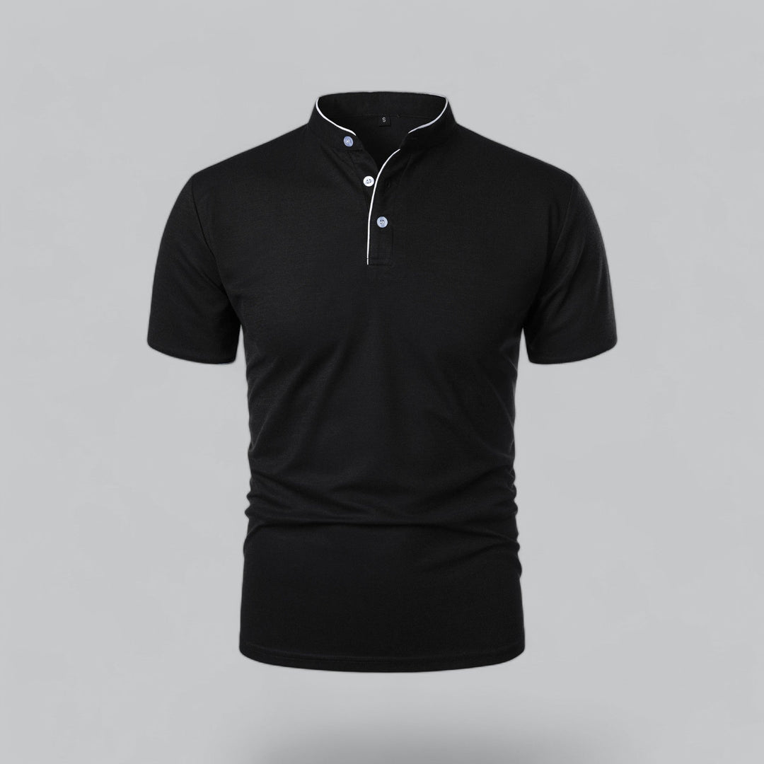 Heren Poloshirt Zonder Kraag - Comfortabel Dagelijks Dragen - Zwart