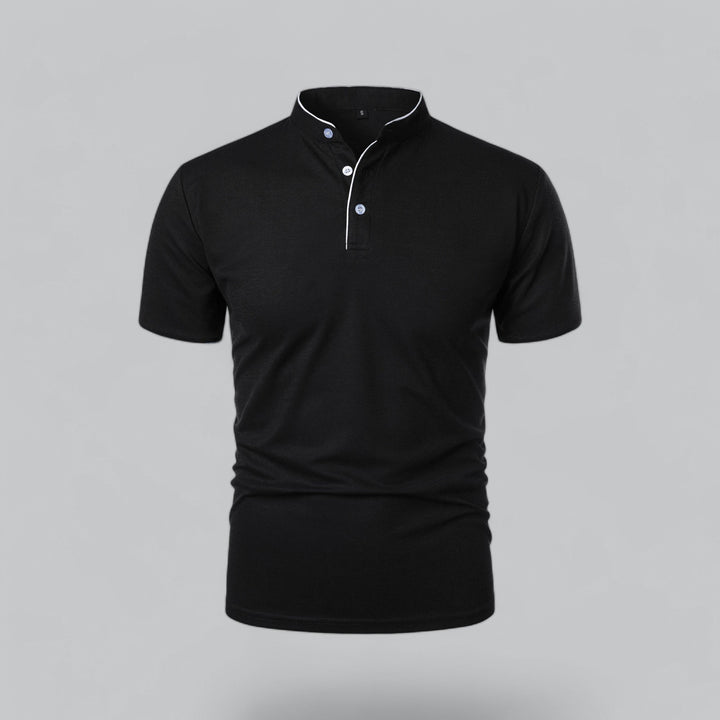 Heren Poloshirt Zonder Kraag - Comfortabel Dagelijks Dragen - Zwart