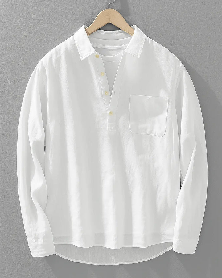 Heren Popover Shirt Katoen Linnen Mix - Relaxed Fit - Wit