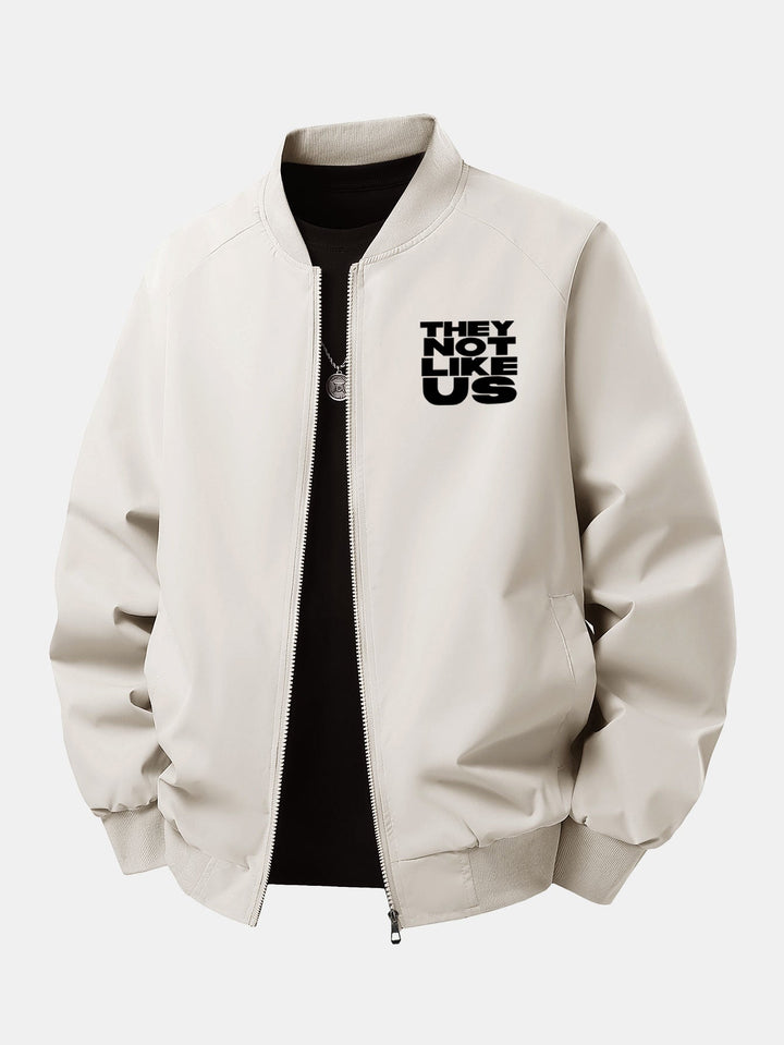 Heren Printed Zip-Up Bomber Jacket in beige, Relaxed Fit Streetwear