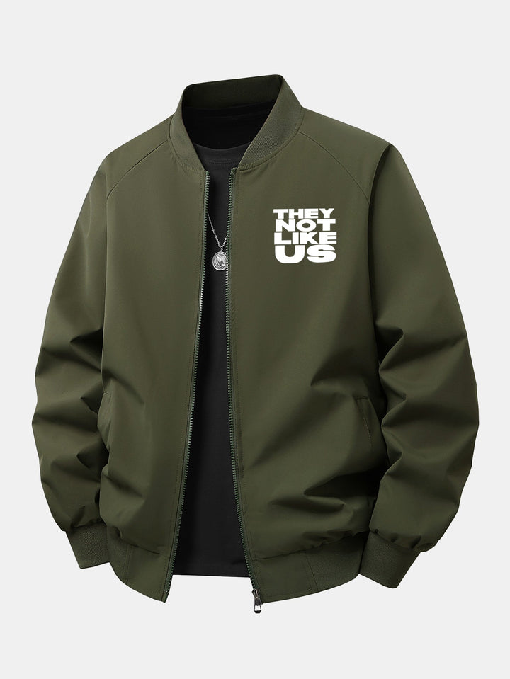 Heren Printed Zip-Up Bomber Jacket in donkergroen, Relaxed Fit Streetwear