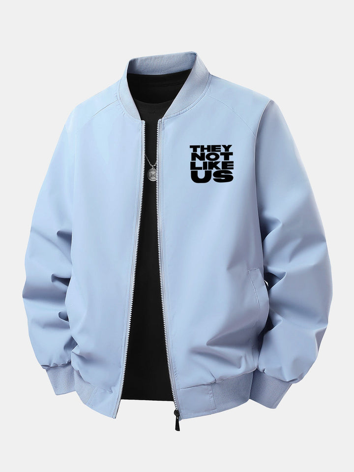 Heren Printed Zip-Up Bomber Jacket in lichtblauw, Relaxed Fit Streetwear
