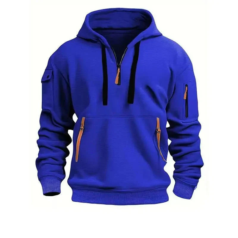 Heren Pullover Hoodie met Mouwzak in blauw, Functioneel Design