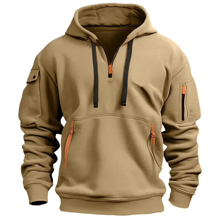 Heren Pullover Hoodie met Mouwzak in khaki, Functioneel Design