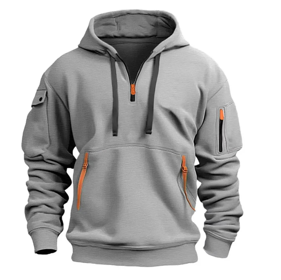 Heren Pullover Hoodie met Mouwzak in lichtgrijs, Functioneel Design