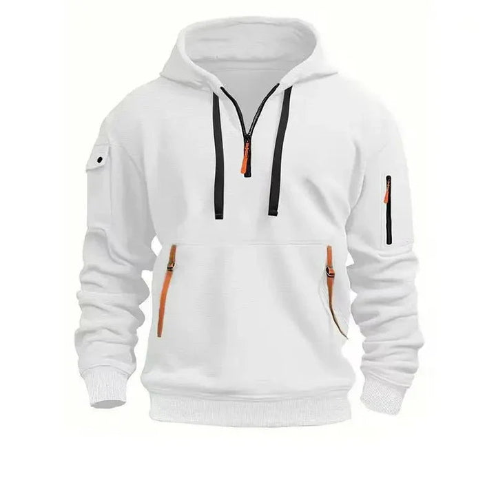 Heren Pullover Hoodie met Mouwzak in wit, Functioneel Design