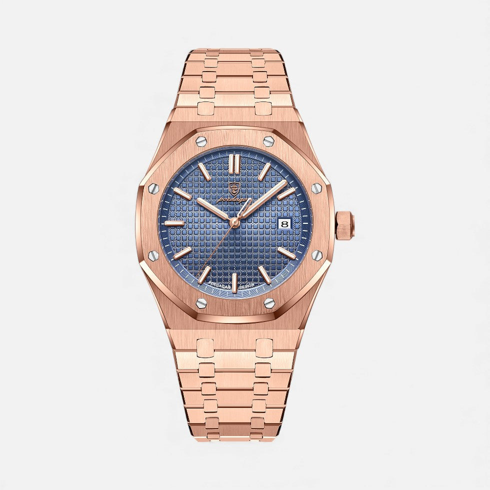 Heren Quartz Horloge Edelstaal - Klassiek Design met Datum - Roze Blauw