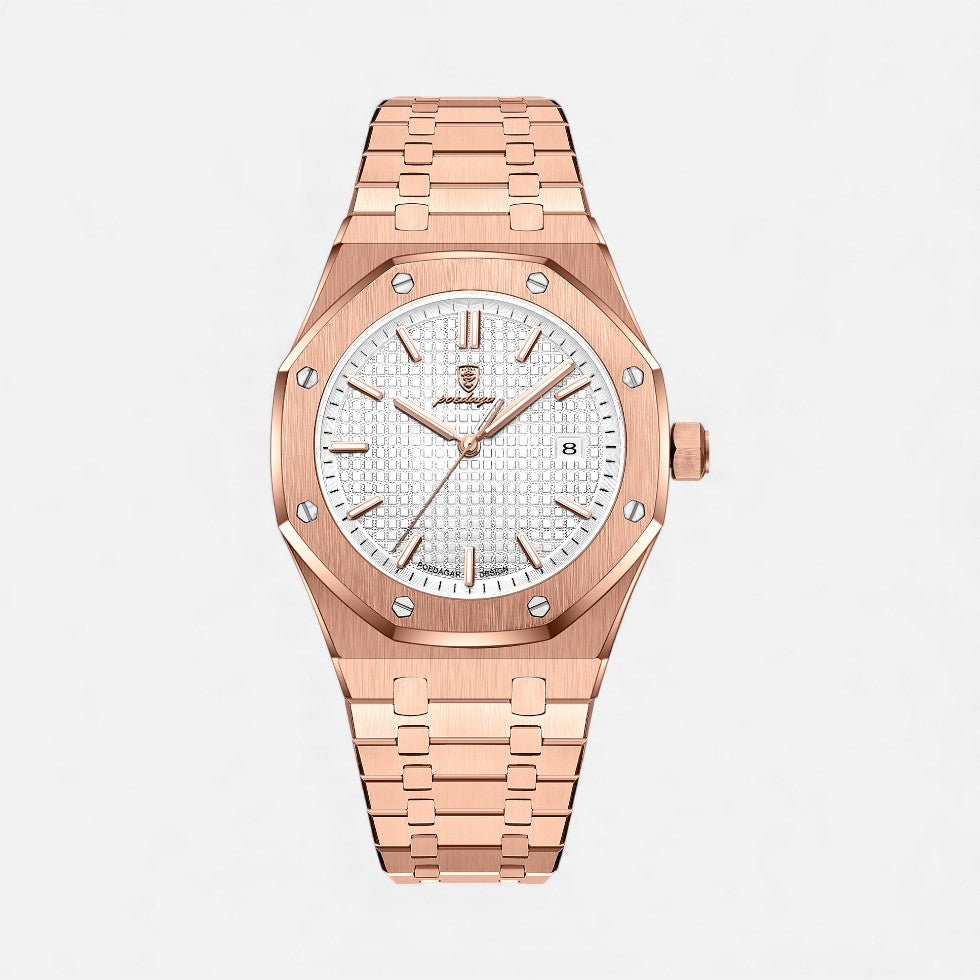 Heren Quartz Horloge Edelstaal - Klassiek Design met Datum - Roze Wit