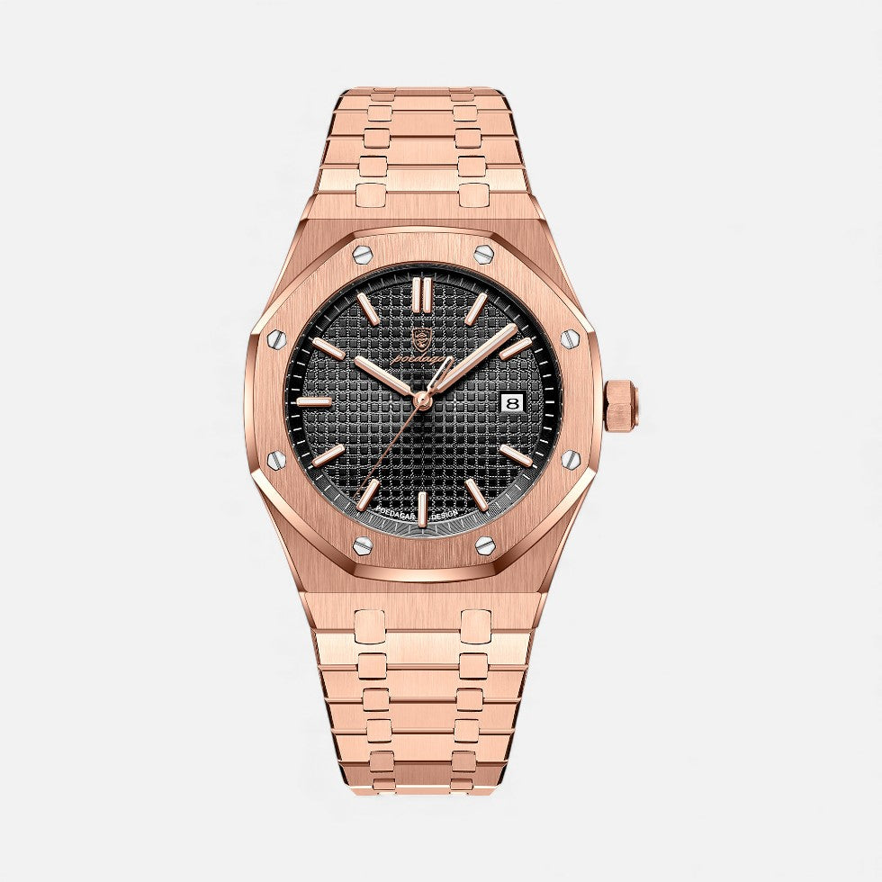 Heren Quartz Horloge Edelstaal - Klassiek Design met Datum - Roze Zwart