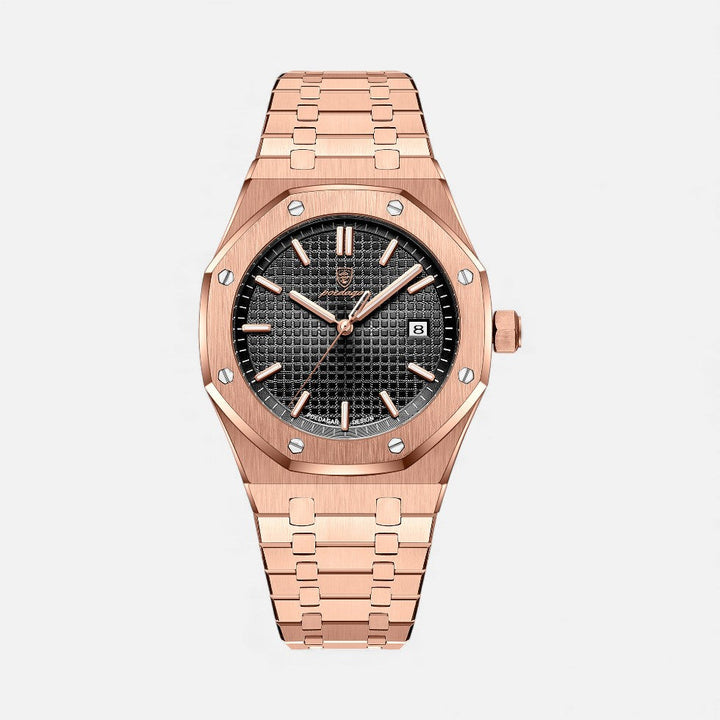Heren Quartz Horloge Edelstaal - Klassiek Design met Datum - Roze Zwart
