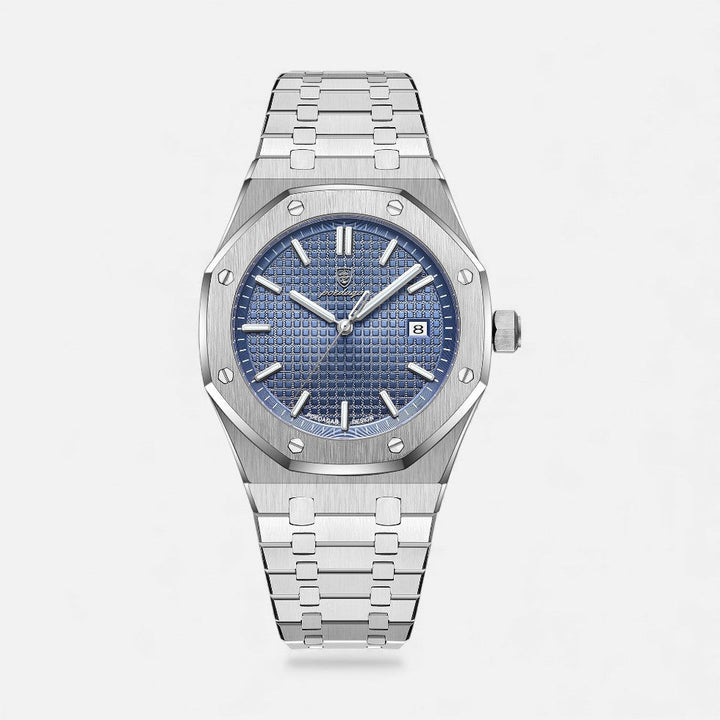 Heren Quartz Horloge Edelstaal - Klassiek Design met Datum - Zilver Blauw