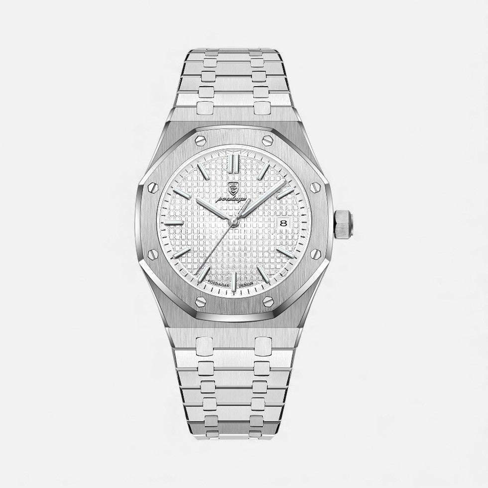 Heren Quartz Horloge Edelstaal - Klassiek Design met Datum - Zilver Wit