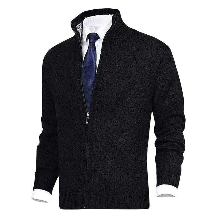 Heren Ritssluiting Staande Kraag Cardigan in zwart, Klassieke Stijl