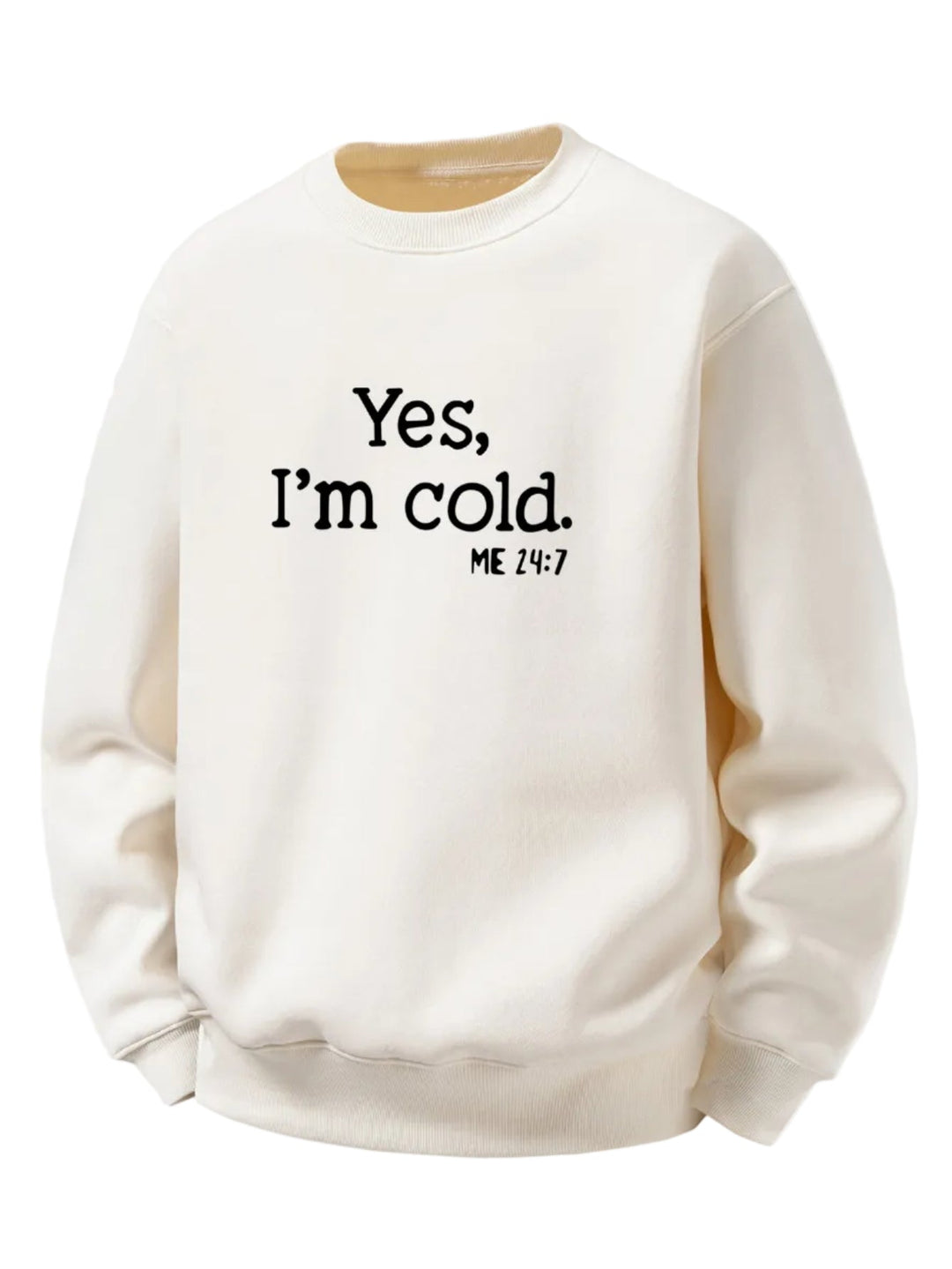 Heren Sherpa Fleece Sweatshirt Geprint in crème, Relaxed Fit Crew Neck