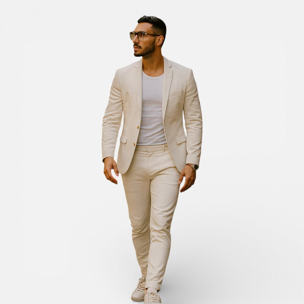 Heren Slim Fit Pak - Elegant Tweedelig - Beige