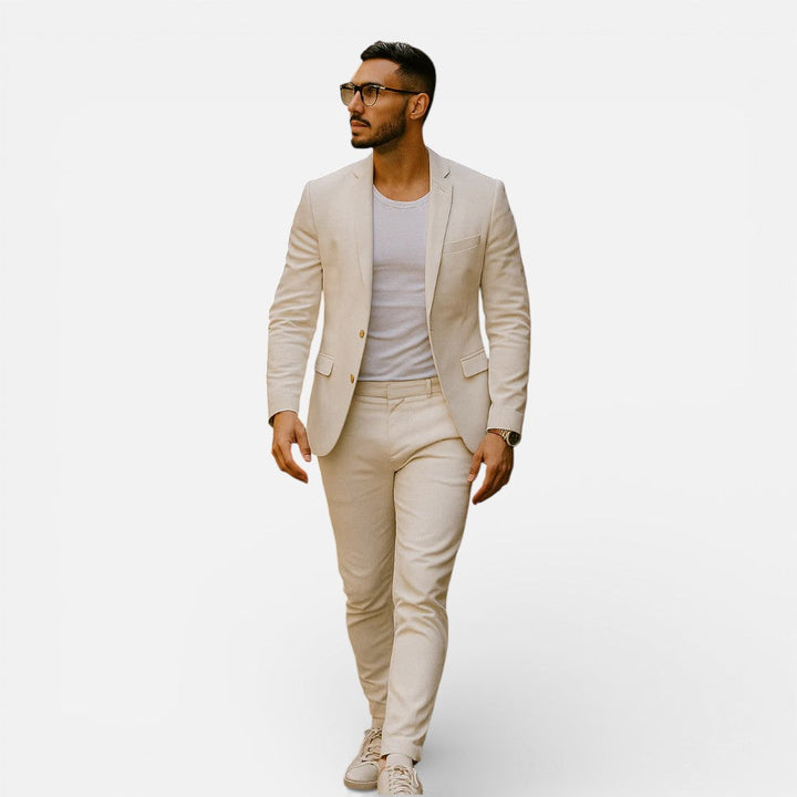 Heren Slim Fit Pak - Elegant Tweedelig - Beige