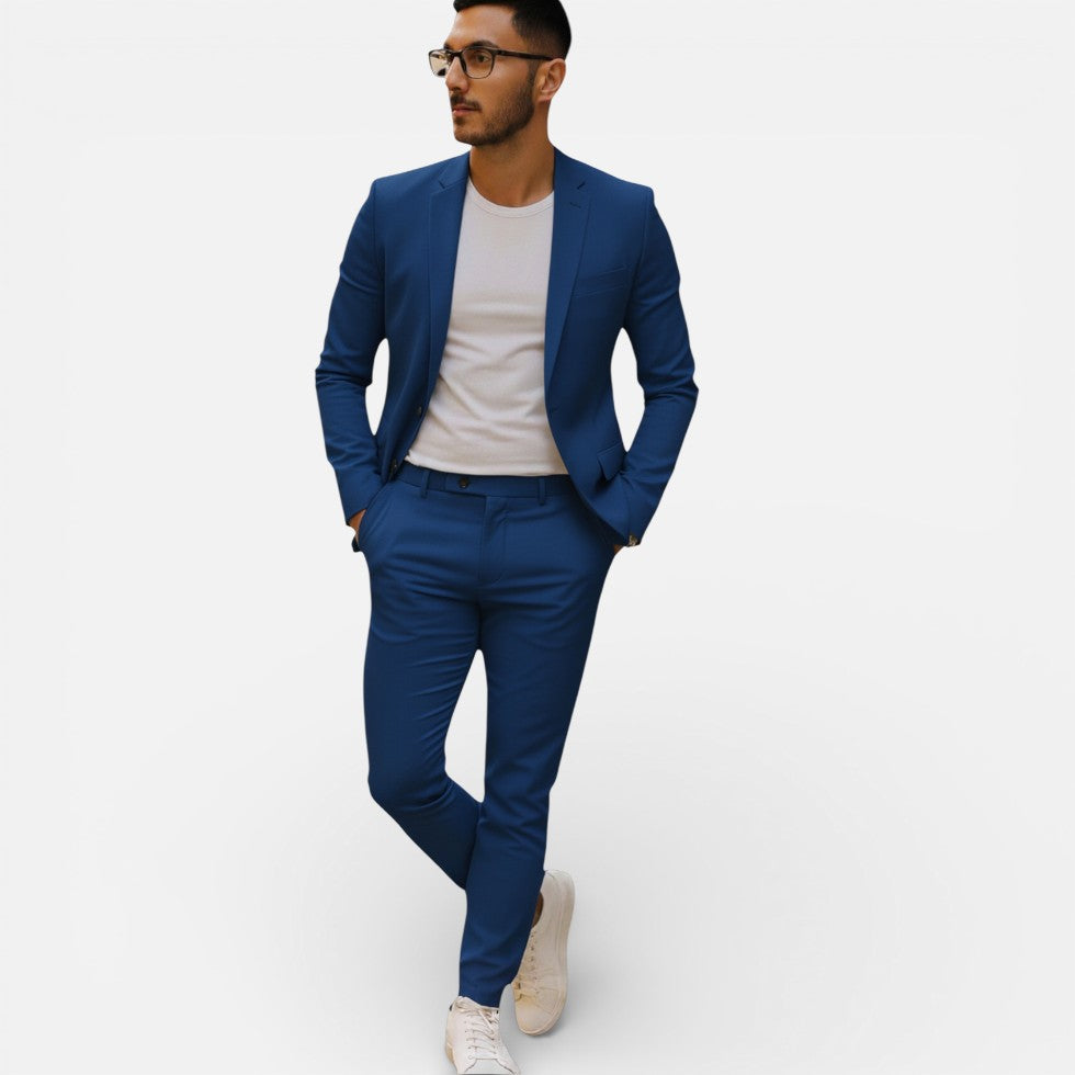 Heren Slim Fit Pak - Elegant Tweedelig - Blauw