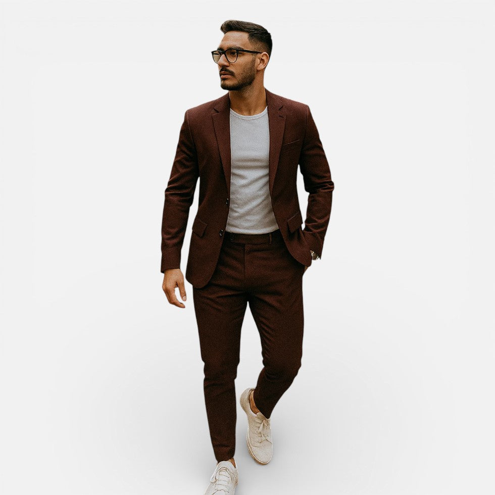 Heren Slim Fit Pak - Elegant Tweedelig - Bourgondie