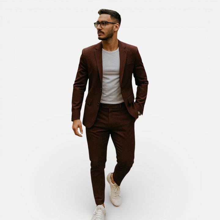 Heren Slim Fit Pak - Elegant Tweedelig - Bourgondie