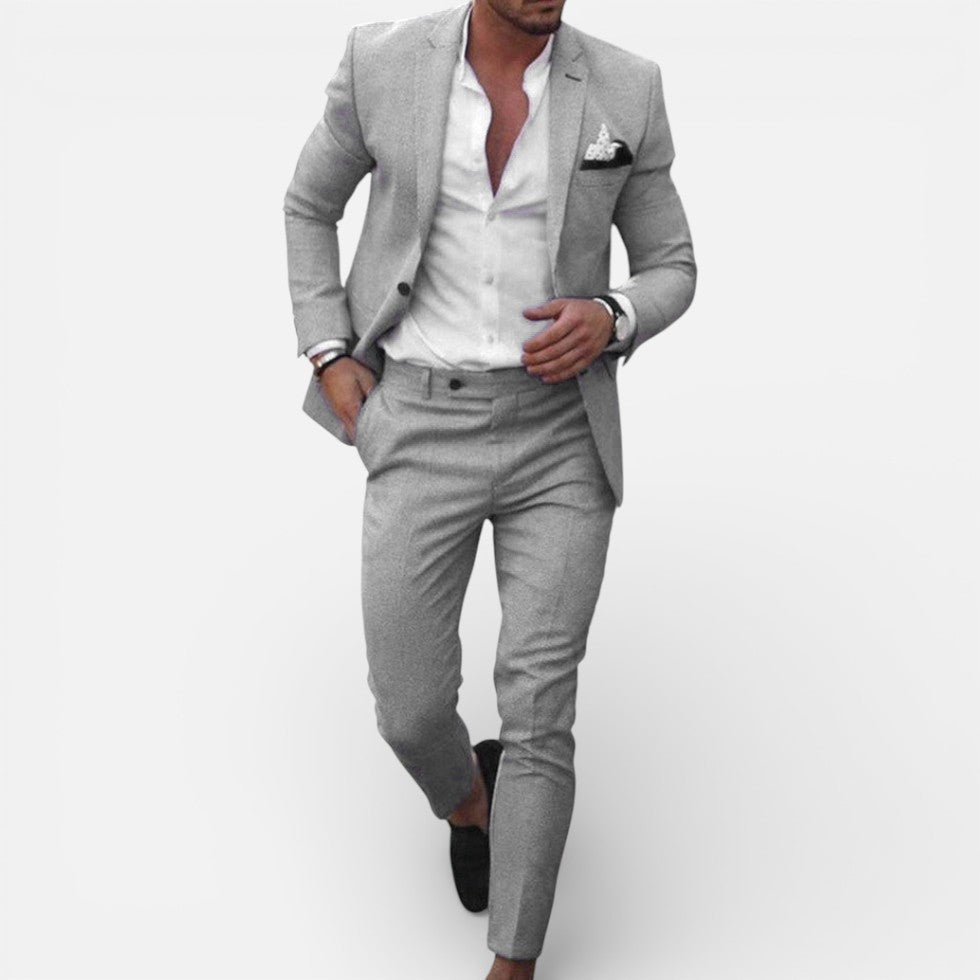 Heren Slim Fit Pak - Elegant Tweedelig - Grijs