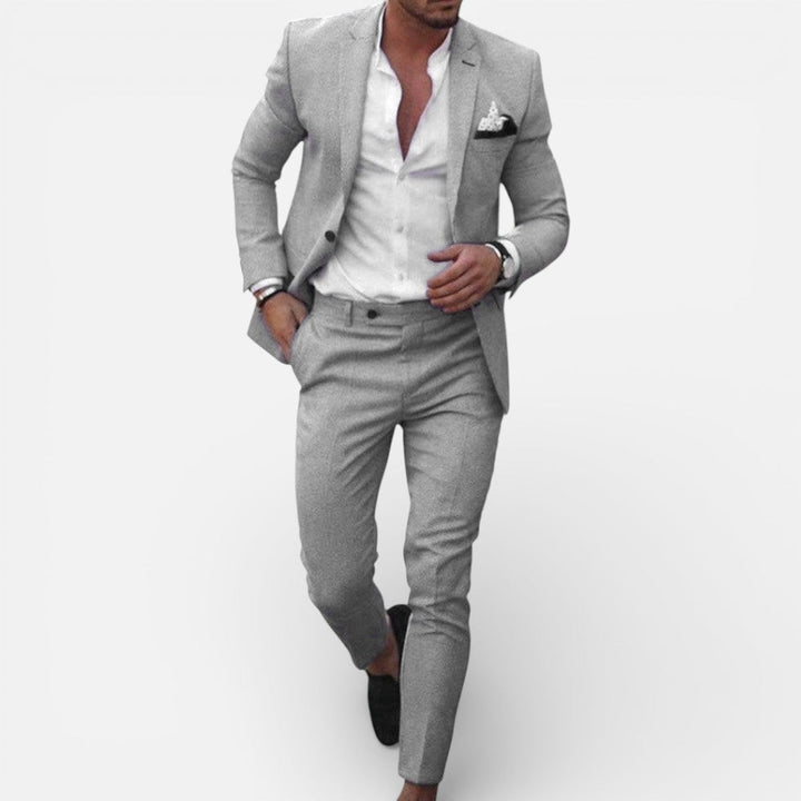 Heren Slim Fit Pak - Elegant Tweedelig - Grijs