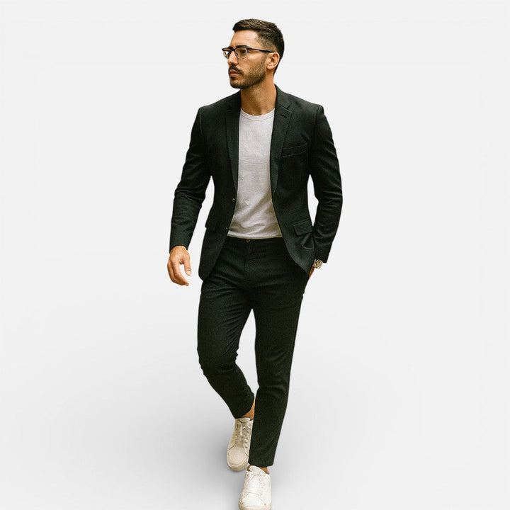Heren Slim Fit Pak - Elegant Tweedelig - Zwart