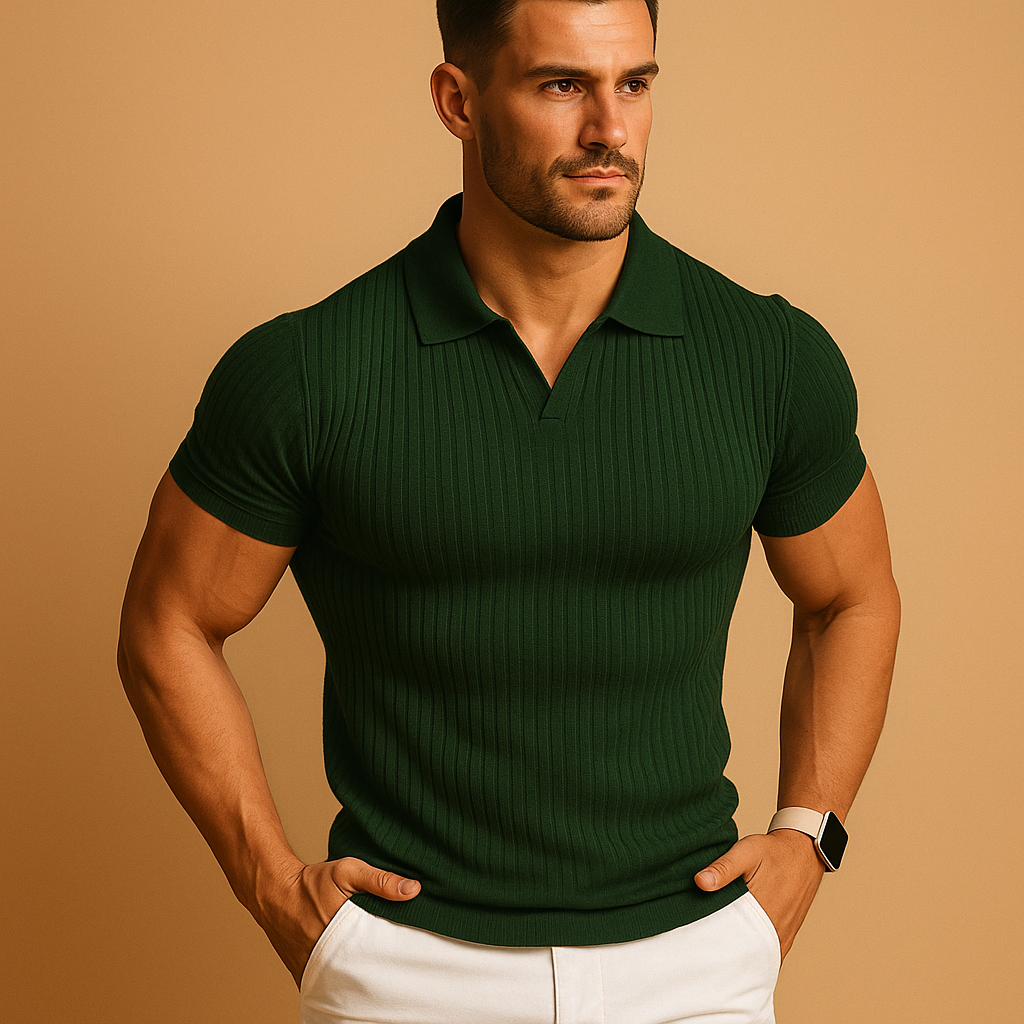 Heren Slim Fit Poloshirt V-hals - Ethan - Groen