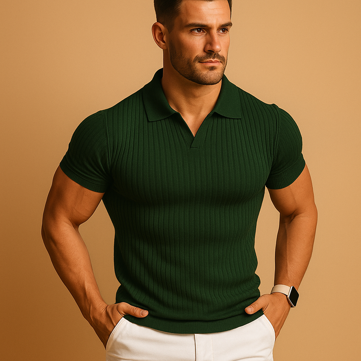 Heren Slim Fit Poloshirt V-hals - Ethan - Groen