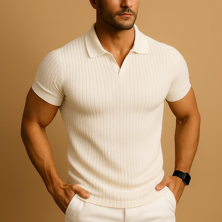 Heren Slim Fit Poloshirt V-hals - Ethan - Wit