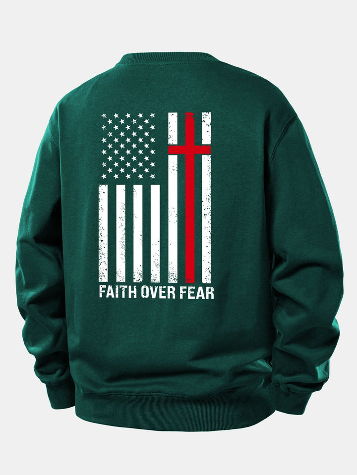 Heren Slogan Print Sweatshirt in donkergroen, Relaxed Fit Crew Neck
