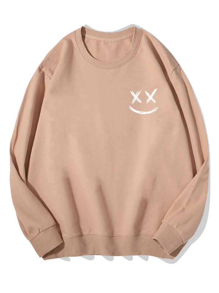 Heren Smiley Print Sweatshirt in beige, Relaxed Fit Crew Neck