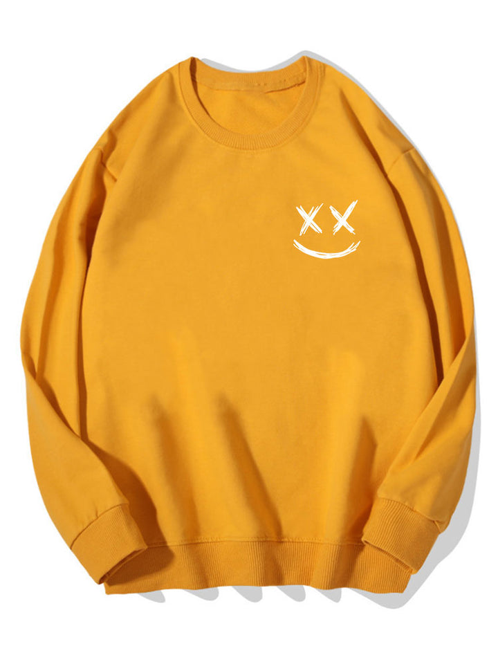 Heren Smiley Print Sweatshirt in geel, Relaxed Fit Crew Neck