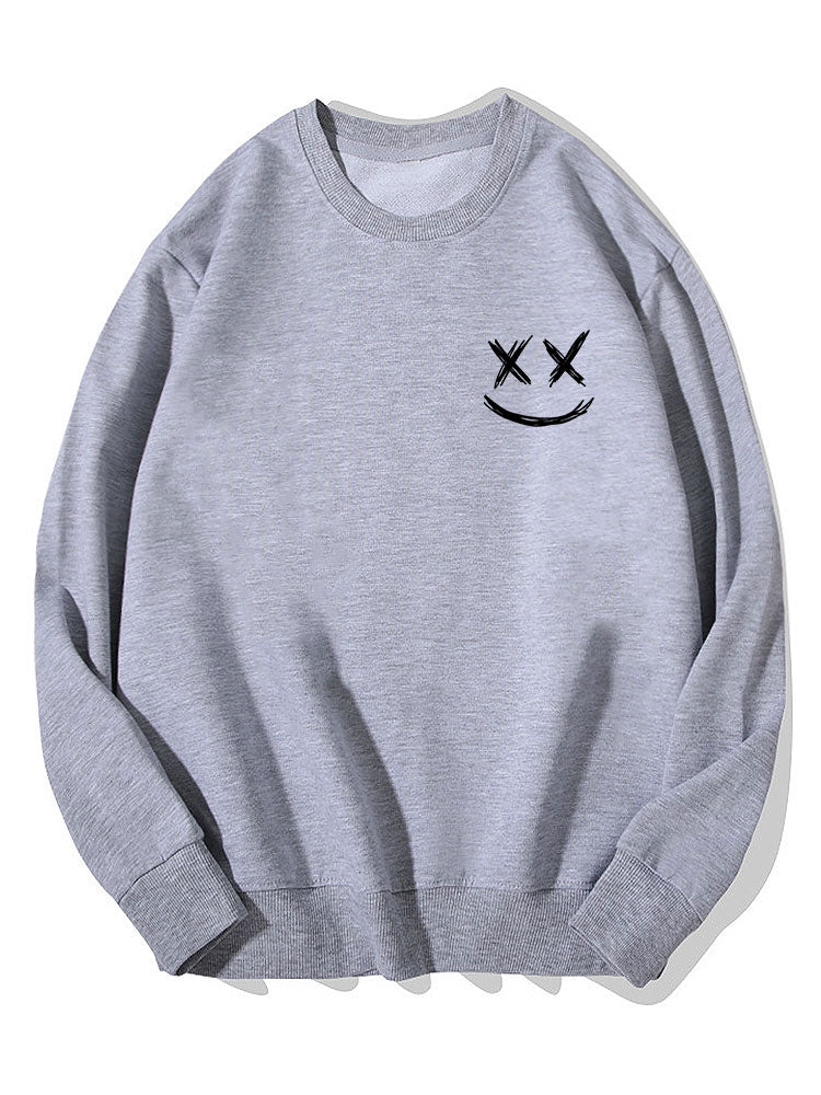 Heren Smiley Print Sweatshirt in grijs, Relaxed Fit Crew Neck