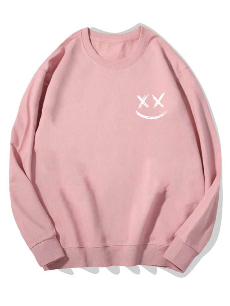 Heren Smiley Print Sweatshirt in lichtroze, Relaxed Fit Crew Neck