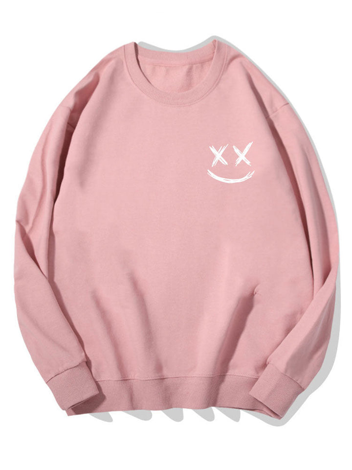 Heren Smiley Print Sweatshirt in lichtroze, Relaxed Fit Crew Neck