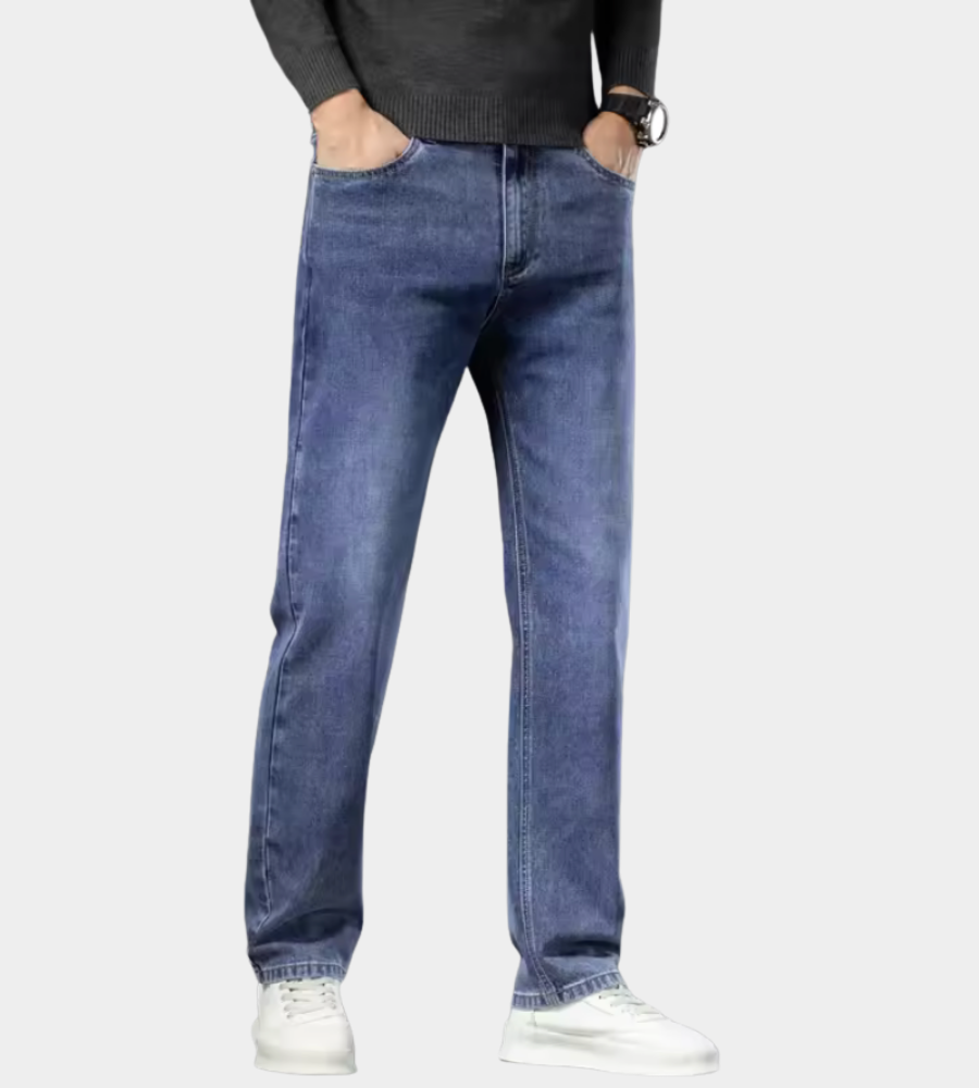 Heren Stretch Jeans - Klassieke Pasvorm - Wit-Blauw