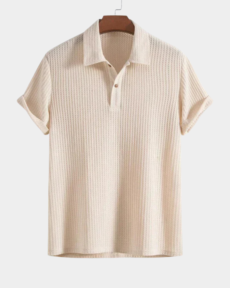 Heren Structuur Strik Poloshirt - Casual Elegantie - Beige